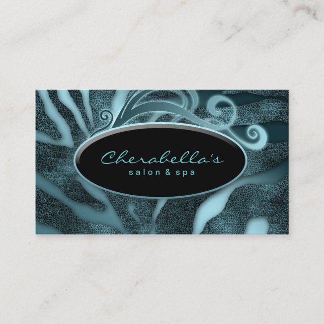 Animal Fashion Salon Spa Business Card Zebra Teal (Front)