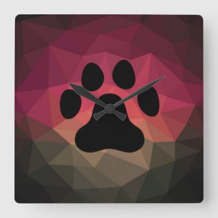 Animal footprint, pet paw, geometric`effect square wall clock