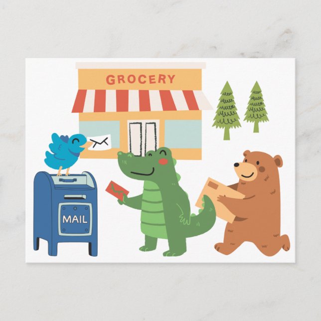 Animal Friends at the Mailbox postcard (Front)