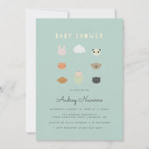 Animal Friends Baby shower Invitation Turquoise