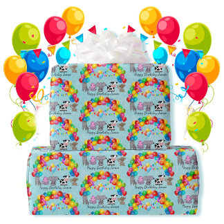 Animal Friends Birthday Balloons Add Child's Name Wrapping Paper