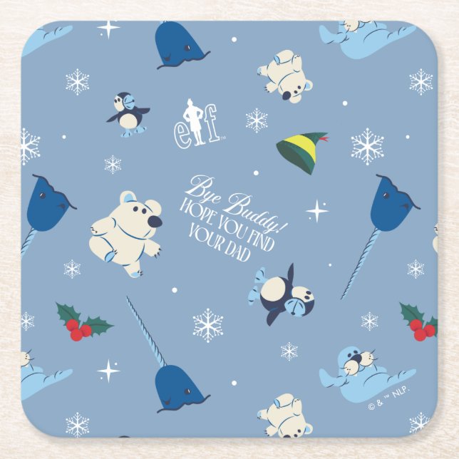 Animal Friends "Bye Buddy" Winter Pattern Square Paper Coaster (Front)