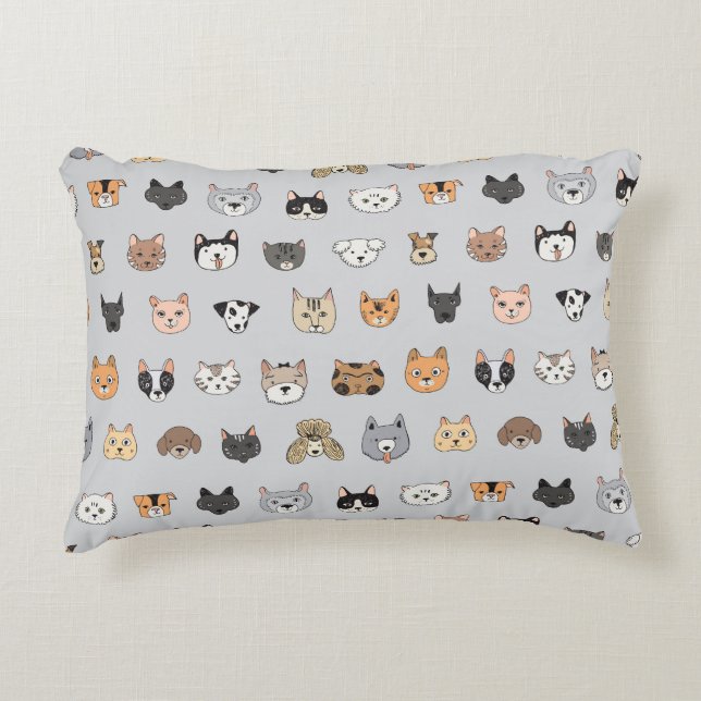 Animal Fun: Cats Dogs Doodle Mix Accent Pillow (Front)