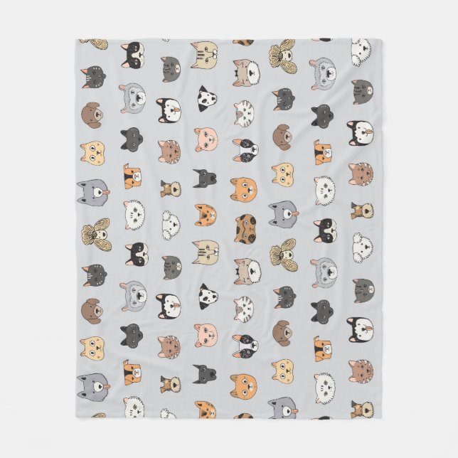 Animal Fun: Cats Dogs Doodle Mix Fleece Blanket (Front)