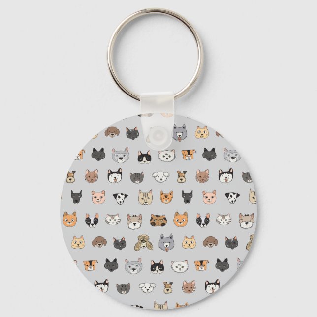 Animal Fun: Cats Dogs Doodle Mix Keychain (Front)
