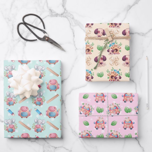 Animal Fun Kid's  Wrapping Paper Sheets (Front)