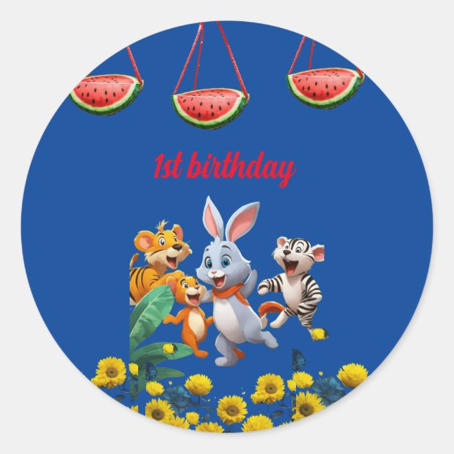 animal fun party birthday Invitation Classic Round Sticker (Front)