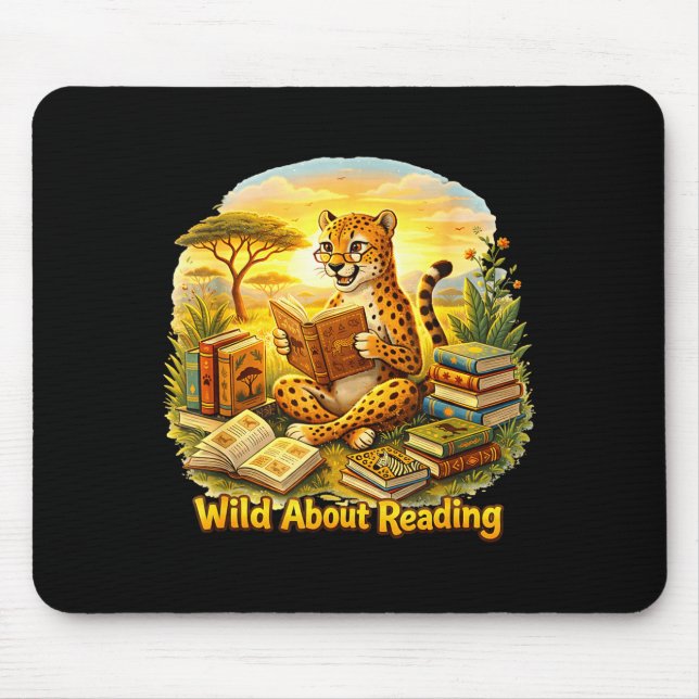 Animal funny wild ab0ut reading cheetah read book  mouse pad (Front)