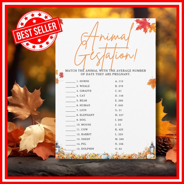 ANIMAL GESTATION Baby Shower Game LITTLE PUMPKIN Invitation (ANIMAL GESTATION Easy Baby Shower Game A Little Pumpkin is on the Way Fall Autumn Theme)