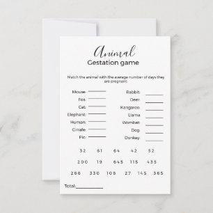 Animal gestation game baby shower game