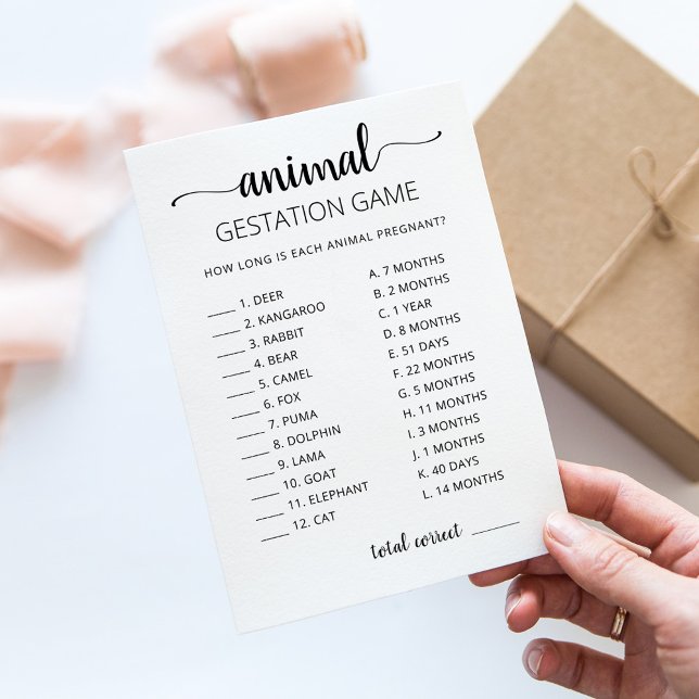 Animal Gestation with Answers Baby Shower Card (Creator Uploaded)