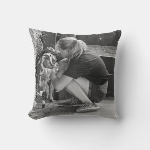 Animal - Goat - A girl and her goat Throw Pillow
