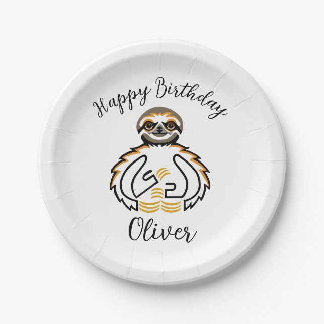 Animal -  Graphic SLOTH  - Wild animals -Party Paper Plate (Front)