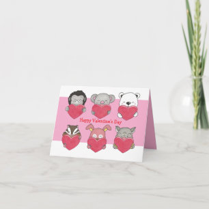Animal Heart Class Valentine Exchange Folded Card