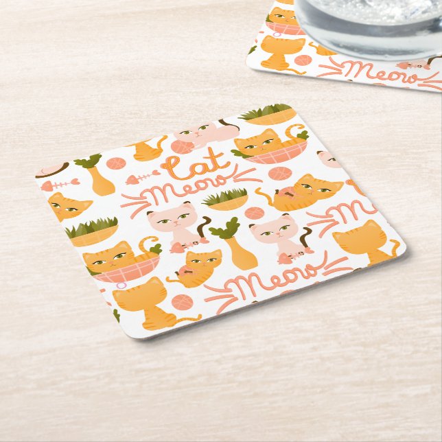 Animal Illustration Square Paper Coaster (Angled)