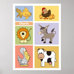 Animal Illustrations custom name kid's poster