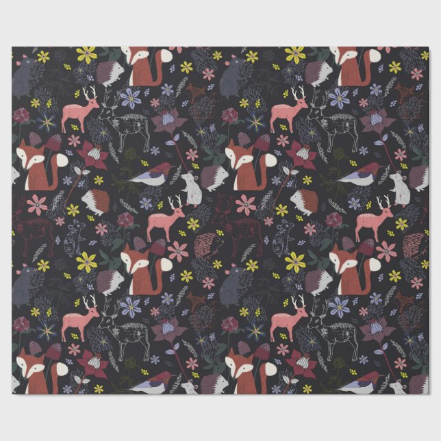 Animal in the woods deer fox hedgehog collection wrapping paper (Seam)