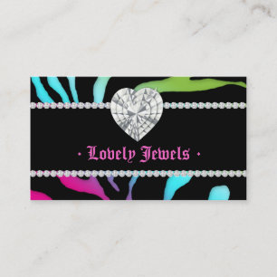 Animal Jewellery Zebra Nail Salon Pink Blue Lime Business Card