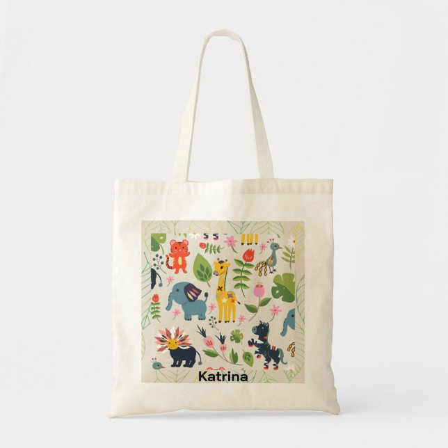 Animal Jungle Pastel Leaf Personalized Pattern  Tote Bag (Front)