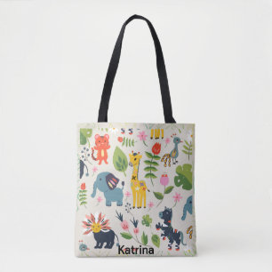 Animal Jungle Pastel Leaf Personalized Pattern Tote Bag