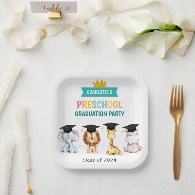 Animal Kids Preschool Graduation Celebration Paper Plate (Wedding)