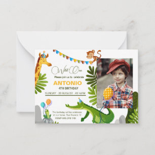 Animal Kids Zoo Wild One Safari Birthday Party Card