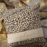 Animal Leopard Print Cream Black Tan Personalized Throw Pillow<br><div class="desc">Leopard Print pillow. Trendy and ever popular animal print design in cream,  black and tan,  on both sides and personalized with your name on the front.</div>