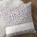 Animal Leopard Print Lilac Grey White Personalized Throw Pillow<br><div class="desc">Leopard Print pillow. Trendy and ever popular animal print design in lilac grey and white,  on both sides and personalized with your name on the front.</div>