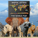 Animal Letters World Map Alphabet Jigsaw Puzzle<br><div class="desc">This design features a colorful world map with cute animal letters. Puzzles are a great activity to help build dexterity. Makes a great gift!</div>
