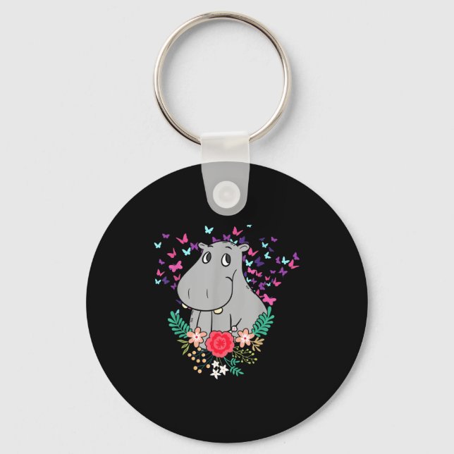 Animal Lover Butterfly Valentines Day Gift Flowers Keychain (Front)