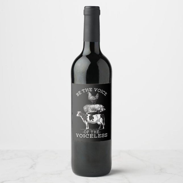 Animal Lover Chicken Pig Cow Vegan Wine Label (Front)