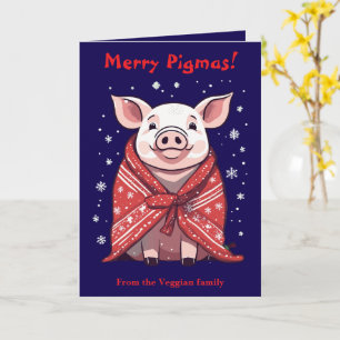 Animal Lover Christmas Pig Wrapped In A Red Blanke Card