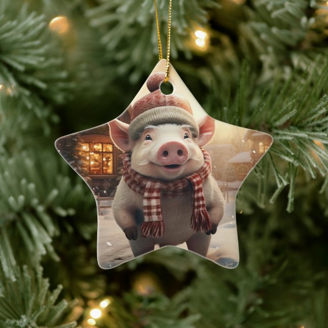 Animal Lover Gift, Farm Lover Gift, Cute Pig Ceramic Ornament (Tree)