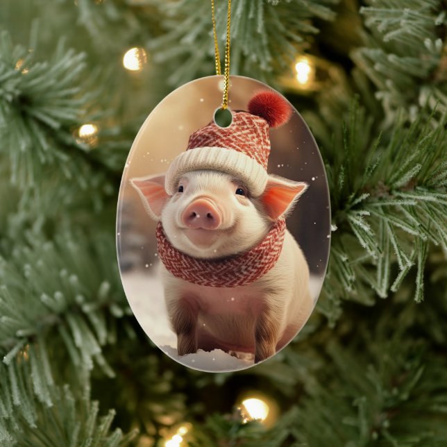 Animal Lover Gift, Farm Lover Gift, Cute Pig Ceramic Ornament (Tree)
