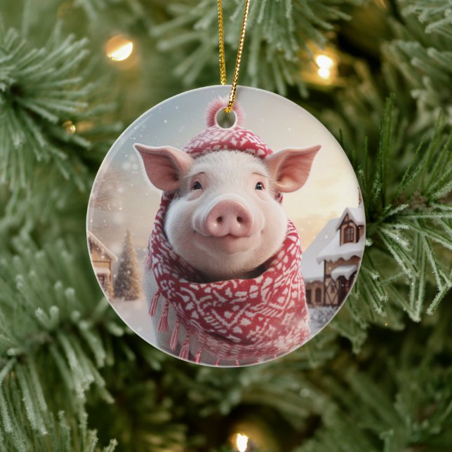 Animal Lover Gift, Farm Lover Gift, Cute Pig Ceramic Ornament (Tree)