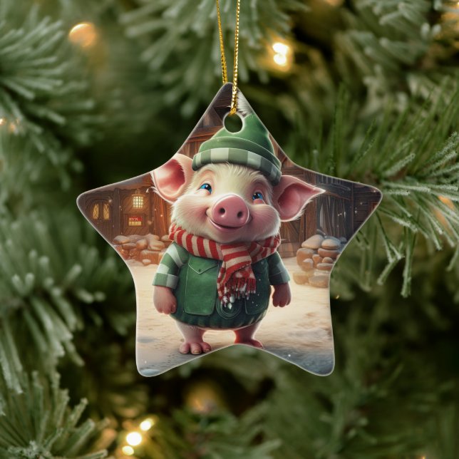 Animal Lover Gift, Farm Lover Gift, Cute Pig Ceramic Ornament (Tree)