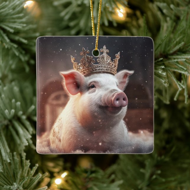 Animal Lover Gift, Farm Lover Gift, Cute Pig Ceramic Ornament (Tree)