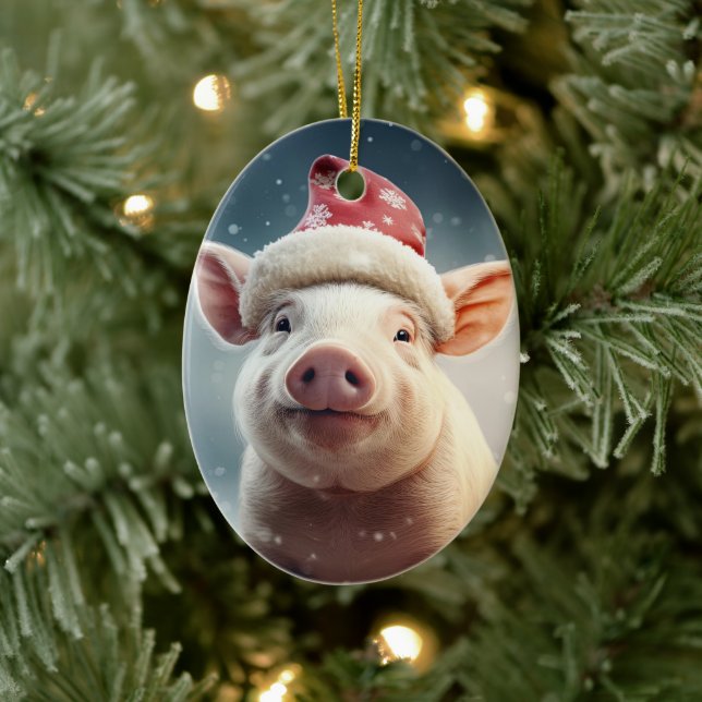 Animal Lover Gift, Farm Lover Gift, Cute Pig Ceramic Ornament (Tree)