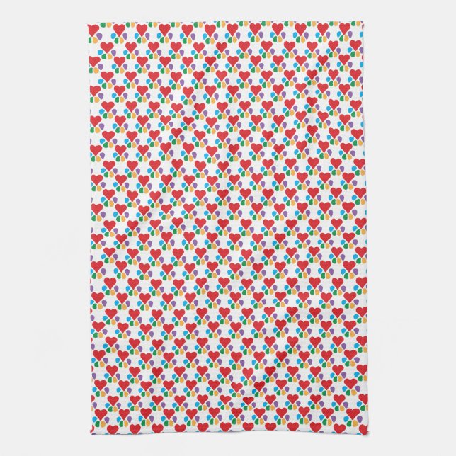 Animal Lover_Heart-Paw_Little Hearts pattern Kitchen Towel (Vertical)