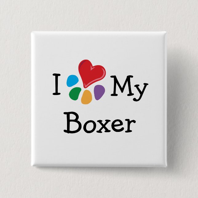 Animal Lover_I Heart My Boxer 2 Inch Square Button (Front)