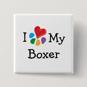 Animal Lover_I Heart My Boxer 2 Inch Square Button