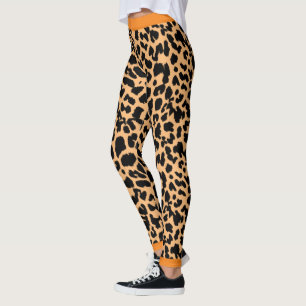 Animal Lovers Leopard Print Black on Light Orange Leggings