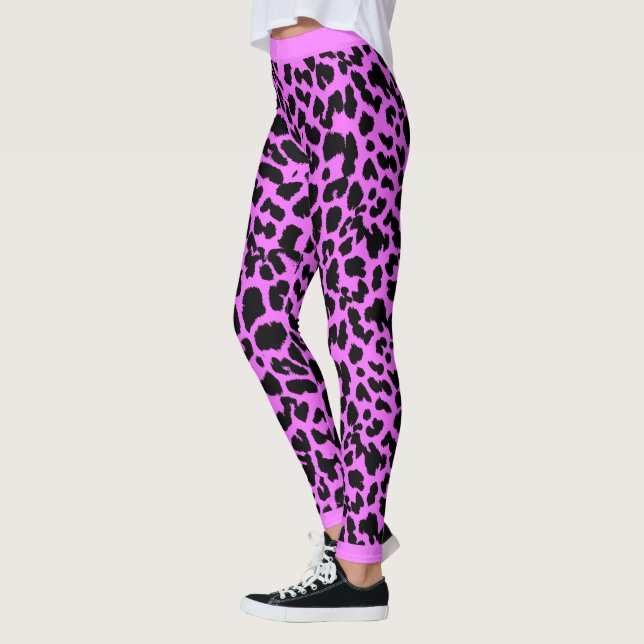 Animal Lovers Leopard Print Black on Pink Leggings (Left)