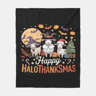 Animal Lovers Owners Happy Hallothanksmas Essentia Fleece Blanket