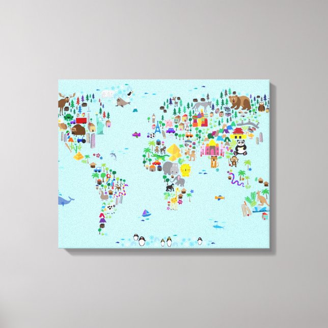 Animal Map of the World Canvas Print (Front)