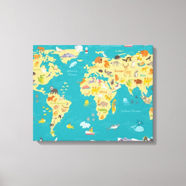 Animal Map of the World For Kids Canvas Print (Front)