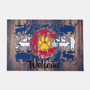 Animal mosaic Colorado flag custom welcome mat