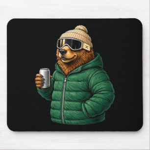 Animal motifs brown bear après ski shirt skiingAni Mouse Pad