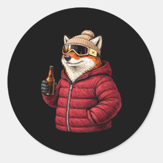 Animal motifs fox party après ski shirt skiingAnim Classic Round Sticker
