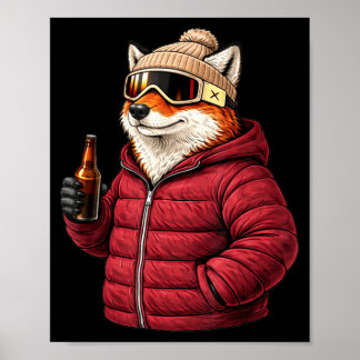 Animal motifs fox party après ski shirt skiingAnim Poster